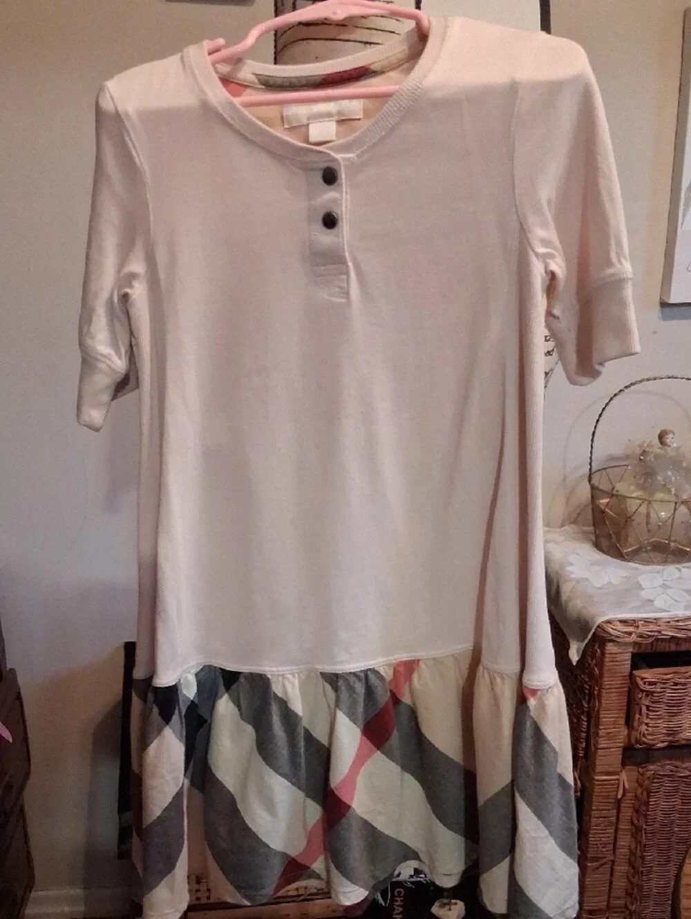 Authentic Burberry Cream Henley Girls Dress with Iconic Novacheck Ruffle 6y